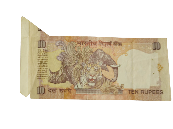 Banknote India 10 Rupees, Mahatma Gandhi – clipping error